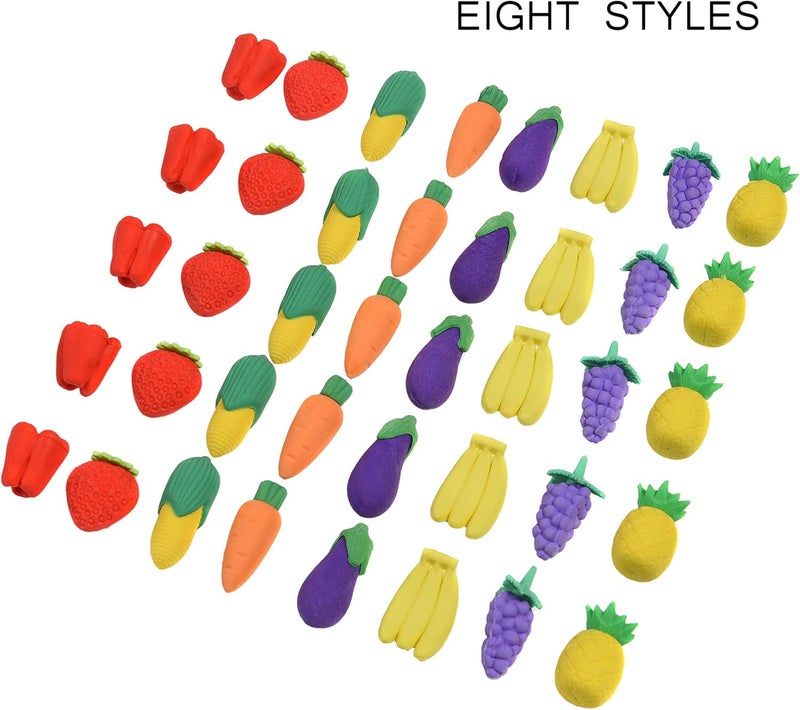 MGTECH 40 Pcs 3D Food Earsers, Cute Mini Fruit Vegetable Puzzle Erasers, Bulk Cool Fun Take Apart Erasers for Kids Boys Girls - Image 2